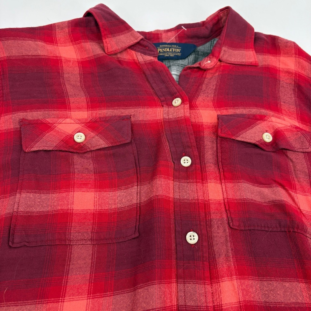 Gap + Pendleton Boyfriend Plaid Slouchy Flannel Shirt Red Pink Large - Picture 7 of 12